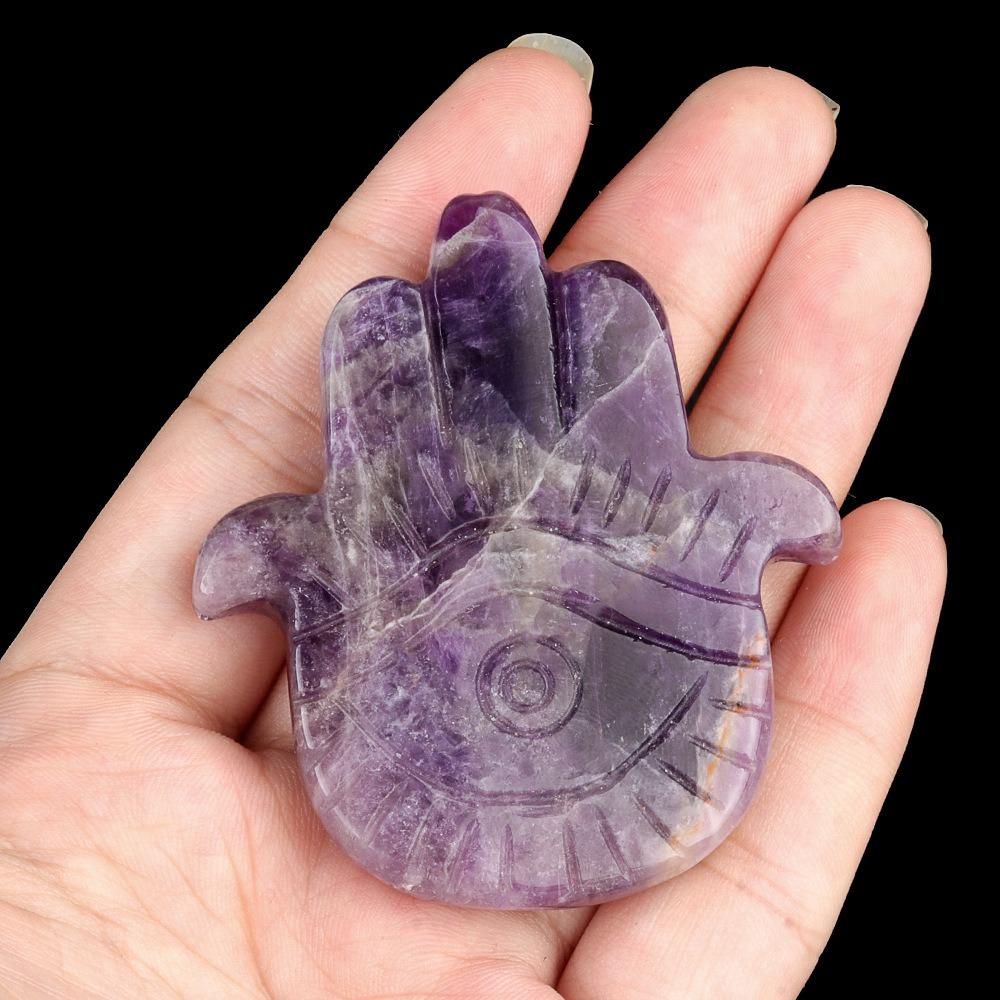 Crystal Natural Stone Beads Semi-Precious 57x50mm Agate Amethysts Beads Palm Shape Carving Stone