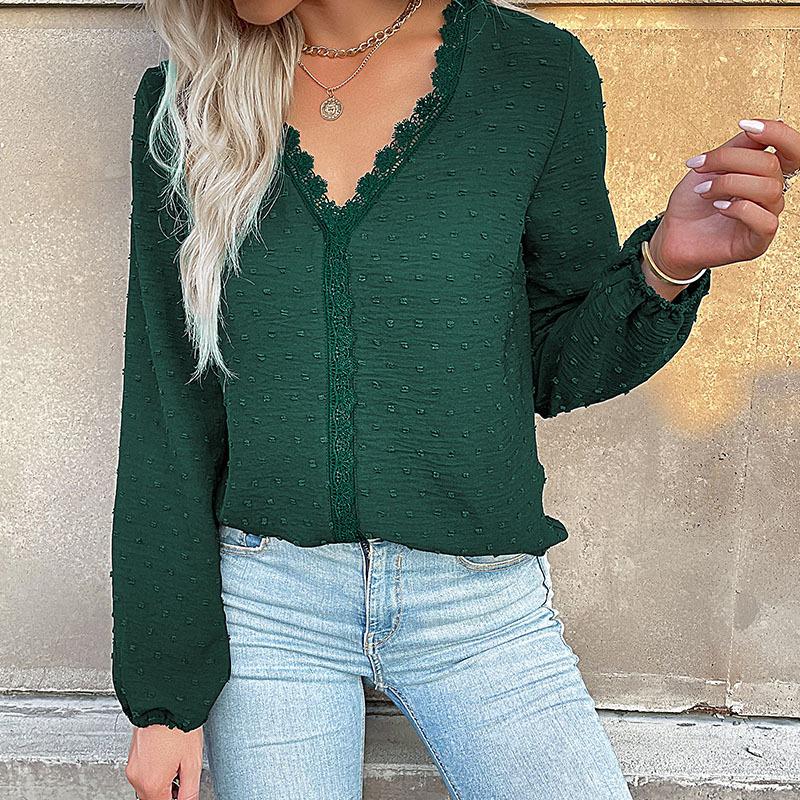 YYFS Women's Fashion Casual Summer Spring Solid Color Print Long Sleeve V-Neck Blouses & Shirts
