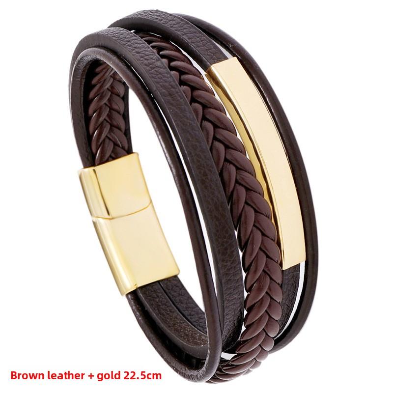 Simple and versatile creative men's leather bracelet - student jewelry stainless steel leather bangle