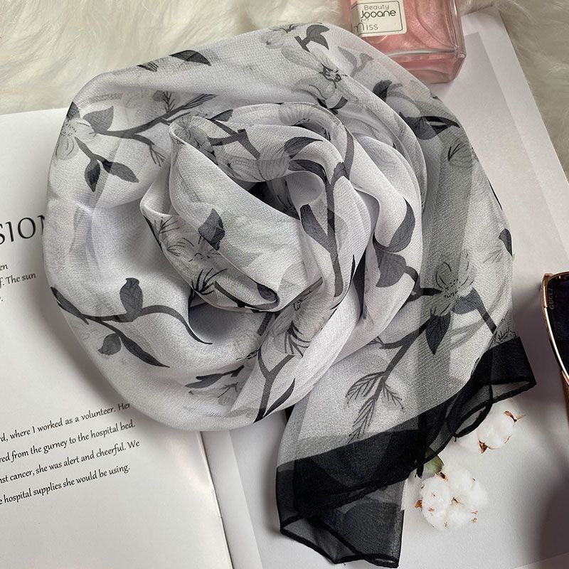 Summer Thin Silk Scarf for Women's High end Mulberry Silk Scarf Long Versatile Fashion Shawl Scarf Beach Towel