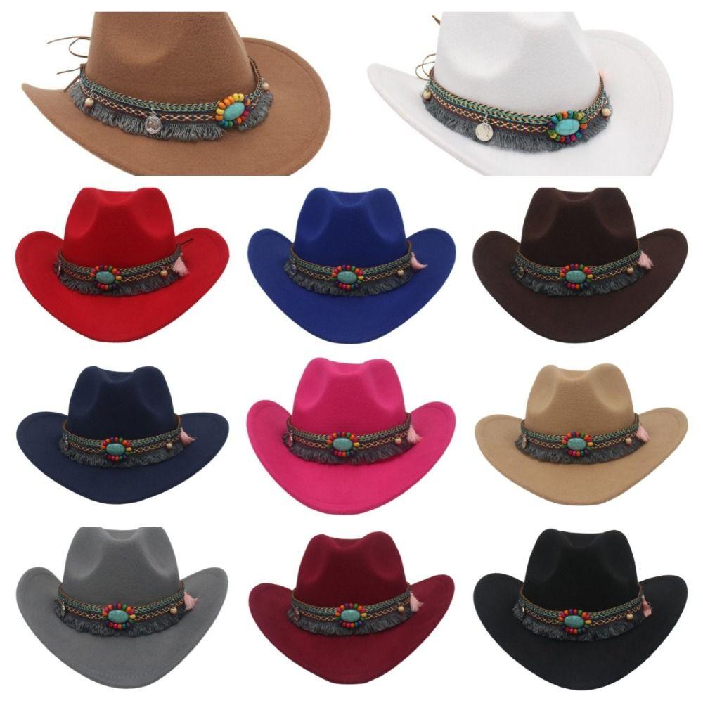 Woolen Western Cowboy Hat Solid Color Party Cosplay Hat Simple Cowgirl Jazz Hat Bucket Hats