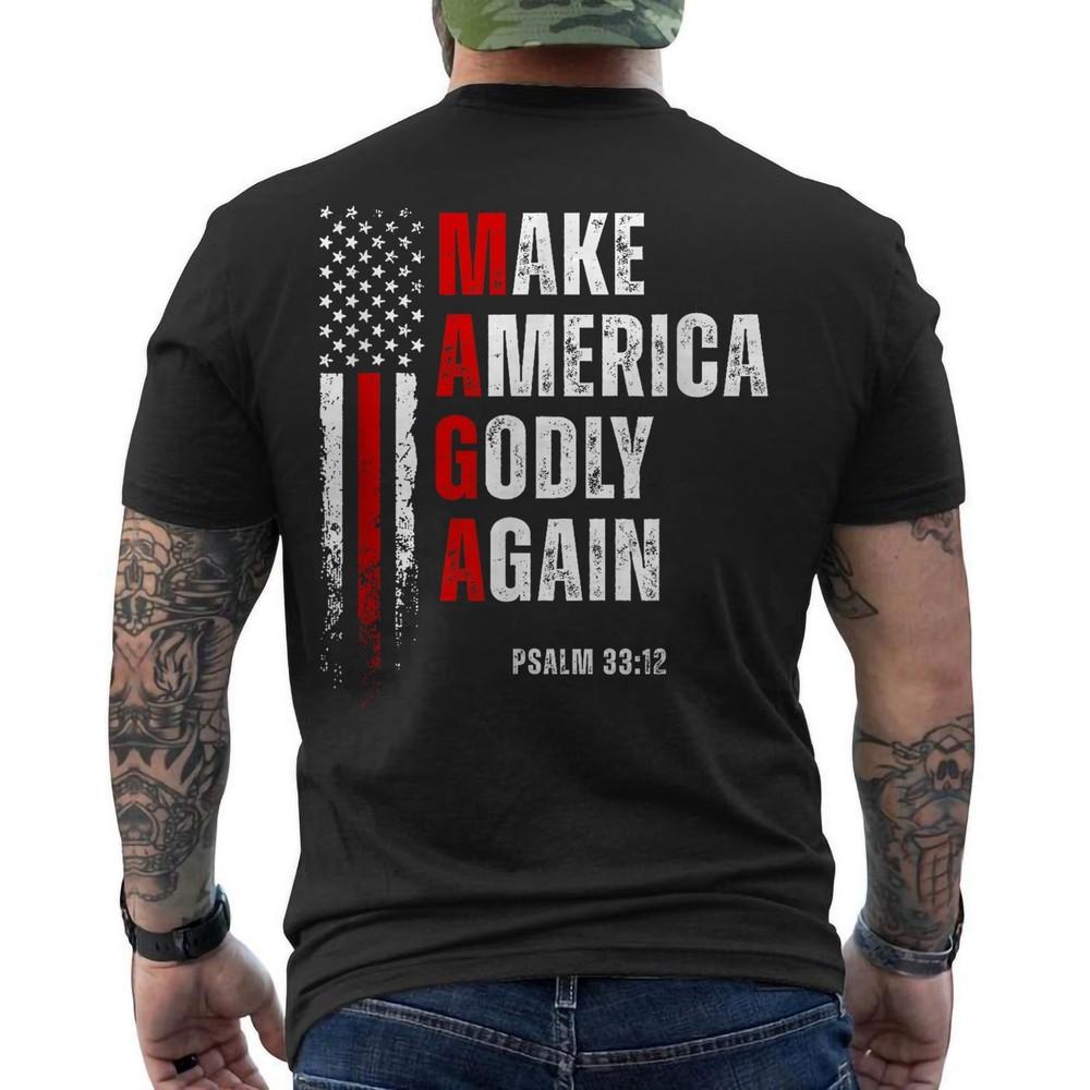 

Jesus Make America Godly Again Patriotic Christian Faith USA ON BACK T-Shirt M