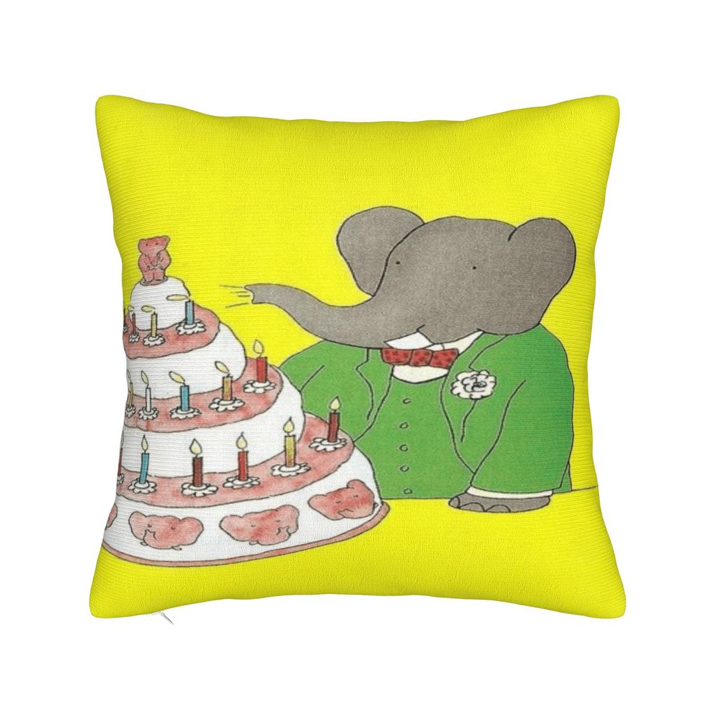 Cartoon Babar The Elephant Pillow Cover Graphic Cushion Cover Retro Trendy Pillow Case For Sofa Couch Bed Living Room