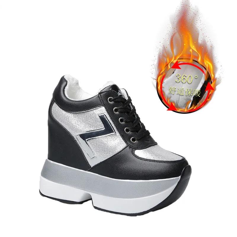 Fashion Winter Women High Platform Shoes Height Increasing Casual Shoes 11 CM Thick Sole Trainers Breathable Shoes Women Sneakers New