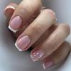 24Pcs Nude White French Fake Nail Short Square Nail Tips Fashion Wearable False Nails with Glue Simple Full Cover Press on Nails