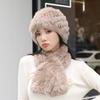 2024 New Winter Hat Women's Rabbit Hair Warm Ear Protection Pineapple Hat Dome Fashion Versatile Mom Hat Set