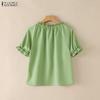 ZANZEA Damen Casual Rundhals Lose Sommer Kurzarm Bluse