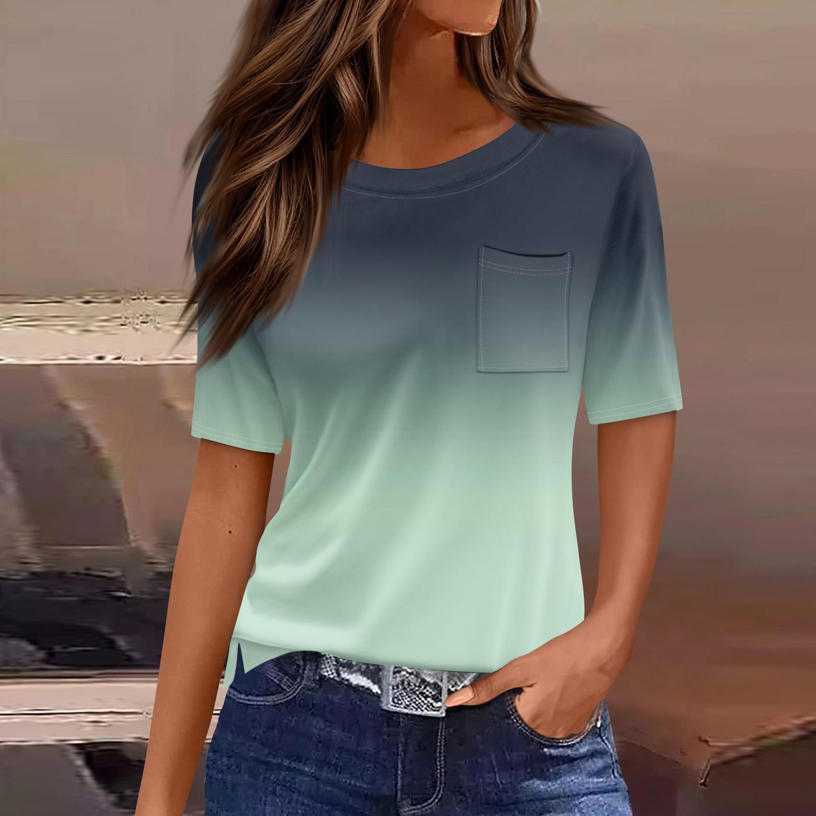 

Футболки для женщин, плиссированные, с круглым вырезом, нарядные, повседневные, блузки с принтом, с коротким рукавом, летние топы, свободный крой M