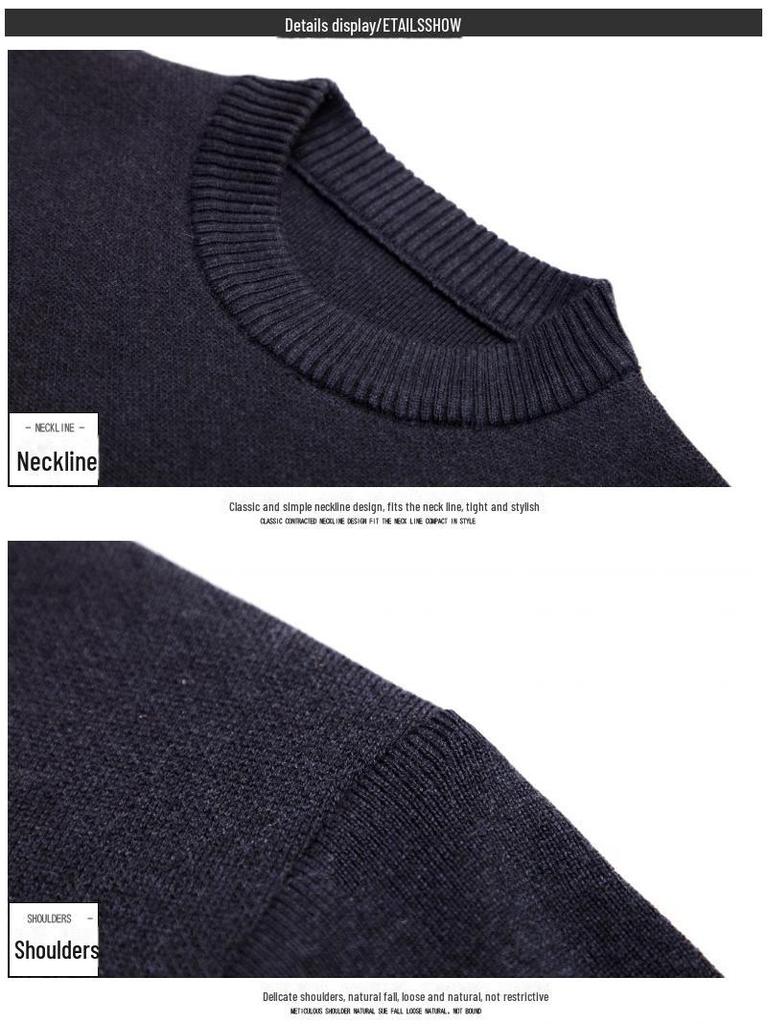 Pánský nadměrný pletený svetr: Podzim/Zima Ležérní kulatý výstřih s plyšovou podšívkou