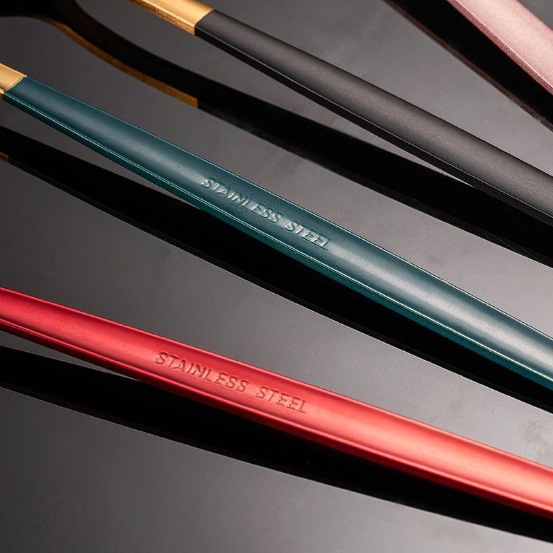 5-piece Stainless Steel Tableware Set Household Black Gold Chopsticks Spoon Green Gold Tableware Set Red Gold Luxury Tableware Set