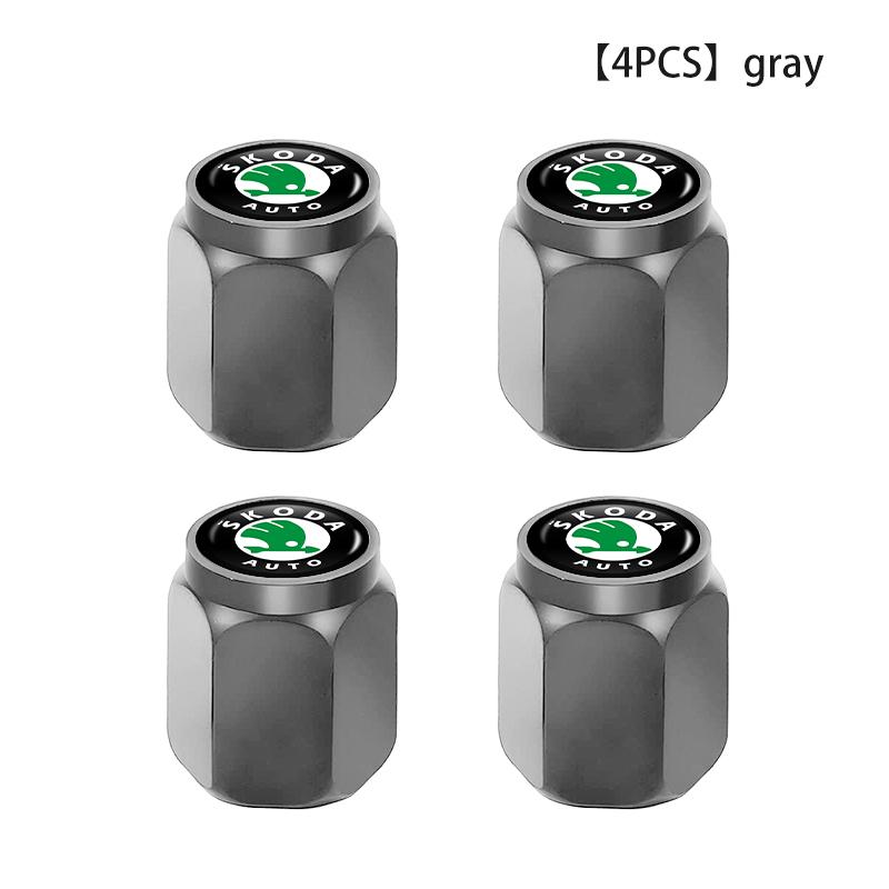 For Skoda 4PCS Aluminum Car Tire Valve Caps Anti Theft Auto Wheel Stem Covers S Kodiaq Octavia 2 3 Yeti Karoq Rapid Fabia VII