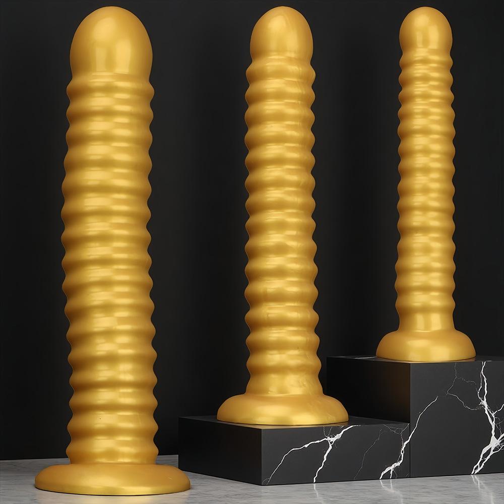Pénis Realista de Silicone Dourado Rosqueado Dildo Anal Brinquedo Sexual para Homens e Mulheres Fisting