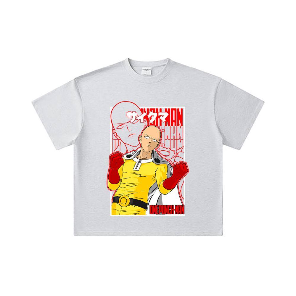 260 GSM Double Yarn 32 Count 100% Cotton One Punch Man V7 Saitama Print Unisex Heavy Cotton T Shirt