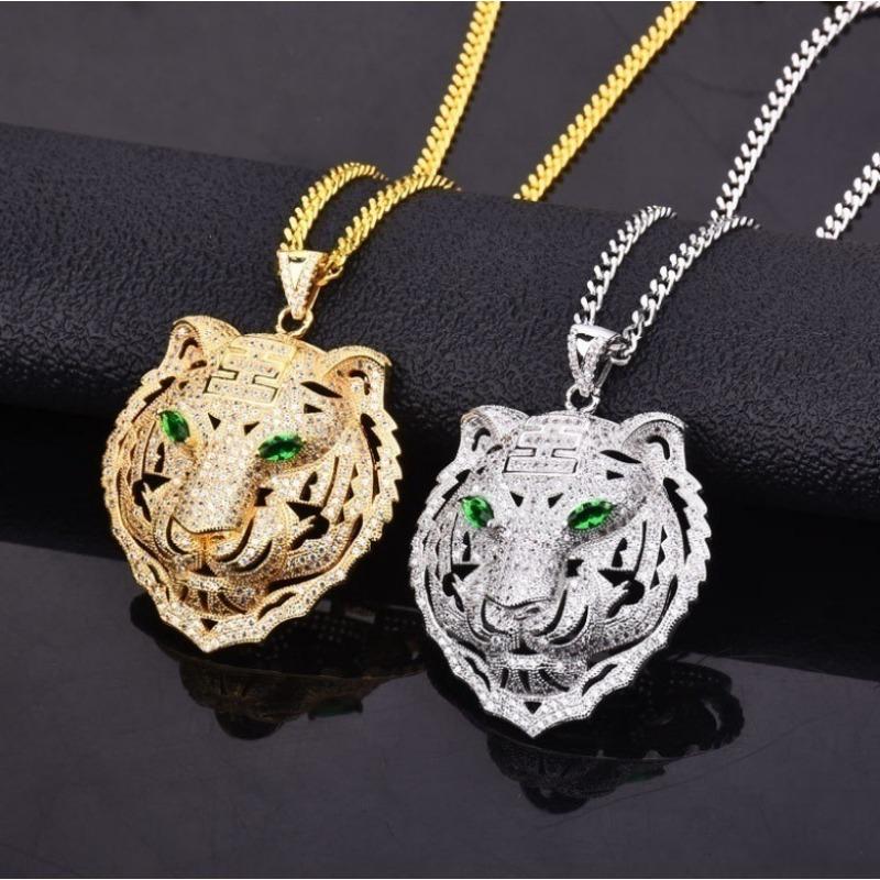 European and American Diamond Tiger Head Pendant Rose Gold Tri Color Korean Alloy Necklace