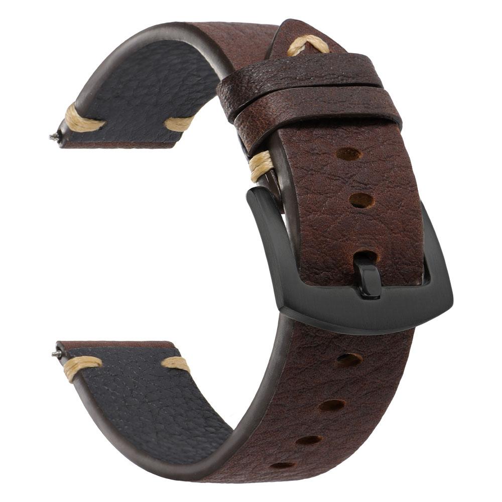 20MM 22MM Echtes Rindsleder Uhrenarmband Vintage Weich Erste Schicht Kalbsleder Uhrenarmband Herren Braun Schwarz Handgefertigte Naht Armbänder
