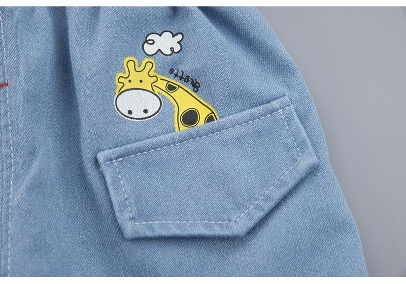 Kinder Koreanischer Stil Denim Hemd & Shorts Set mit Cartoon Hirsch Print