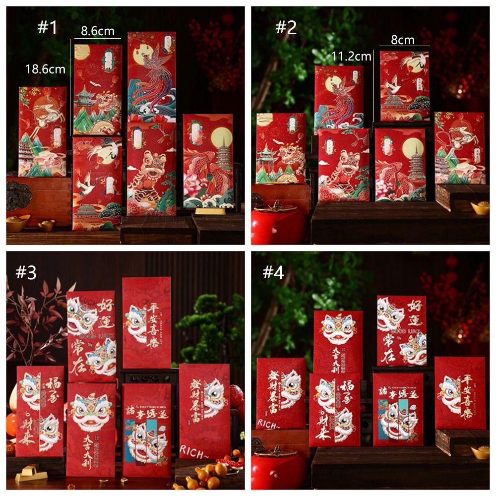 6pcs Traditional Lucky Money Bag Hongbao Money Packet Cartoon Good Luck Red Pocket Wedding Birthday