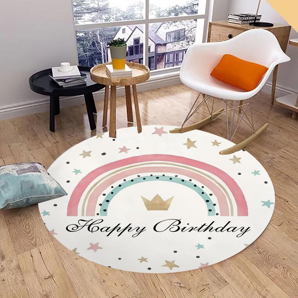 RANIBOW Print Round Rug Floor Mat Non-Slip Machine Washable Flannel Carpet for Home Living Room Kids Playmat Bedroom Floor Mat