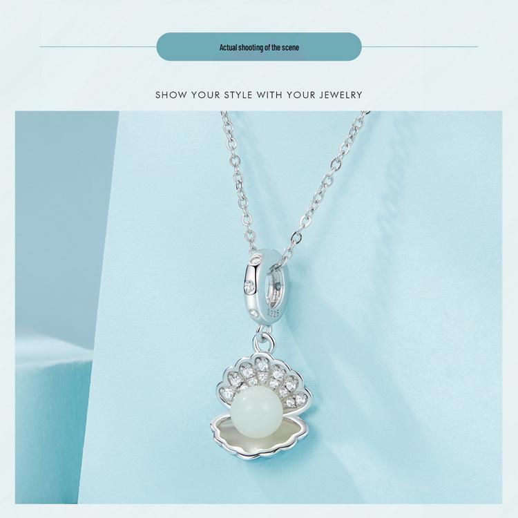 Avele Luminous Shell Pendant: Exquisite Ocean Style S925 Sterling Silver DIY Beaded Jewelry