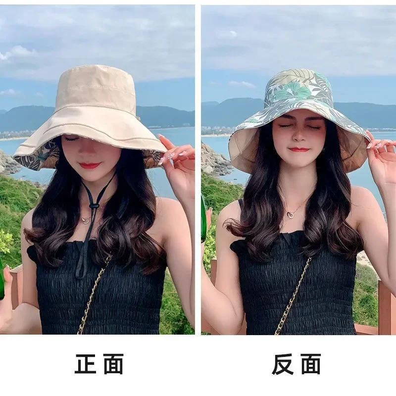 Reversible Foldable Cotton Sun Hat For Women Summer Wide Brim Uv Protection Panama Beach Bucket Hat Ladies Girls Outdoor Sea Hat