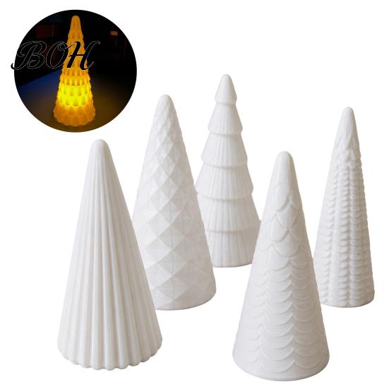 Christmas Tree Decorations Set 5Pcs Illuminated With/No LED Lights, Nordic Style Luminous Decorative Figurine Tabletop Ornaments, Cone for Home Office