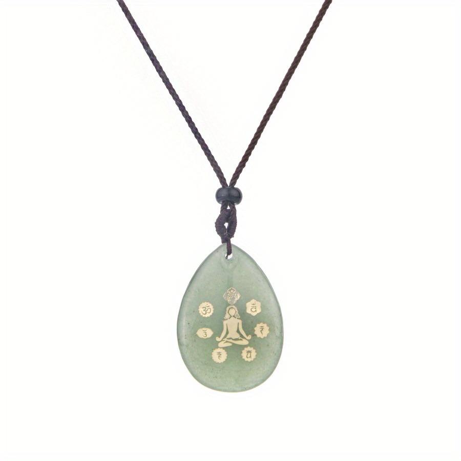 Natural Stone Crystal Carved Yoga Pendant Necklace Adjustable Necklace Natural Gemstone Drop Amethyst Meditation Jewelry Gifts