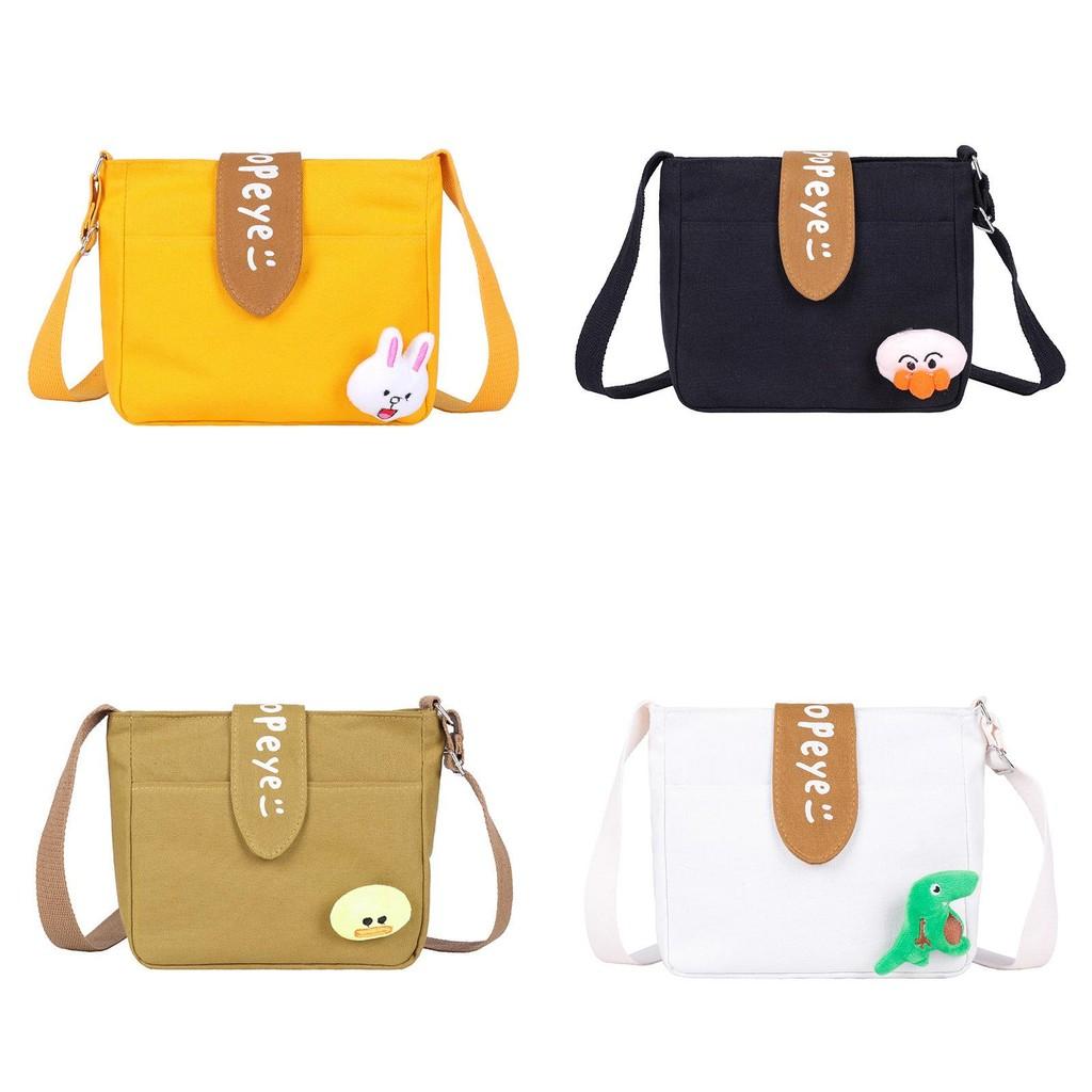 Rabbit Duck Dinosaur Plush Decorations Canvas Shoulder Bag For Women With Zipper Closure For Daily Use And Street Style