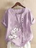 2026 Spring/Summer Printed Loose Fit Plus Size Women's Short Sleeve Pullover Shirt
