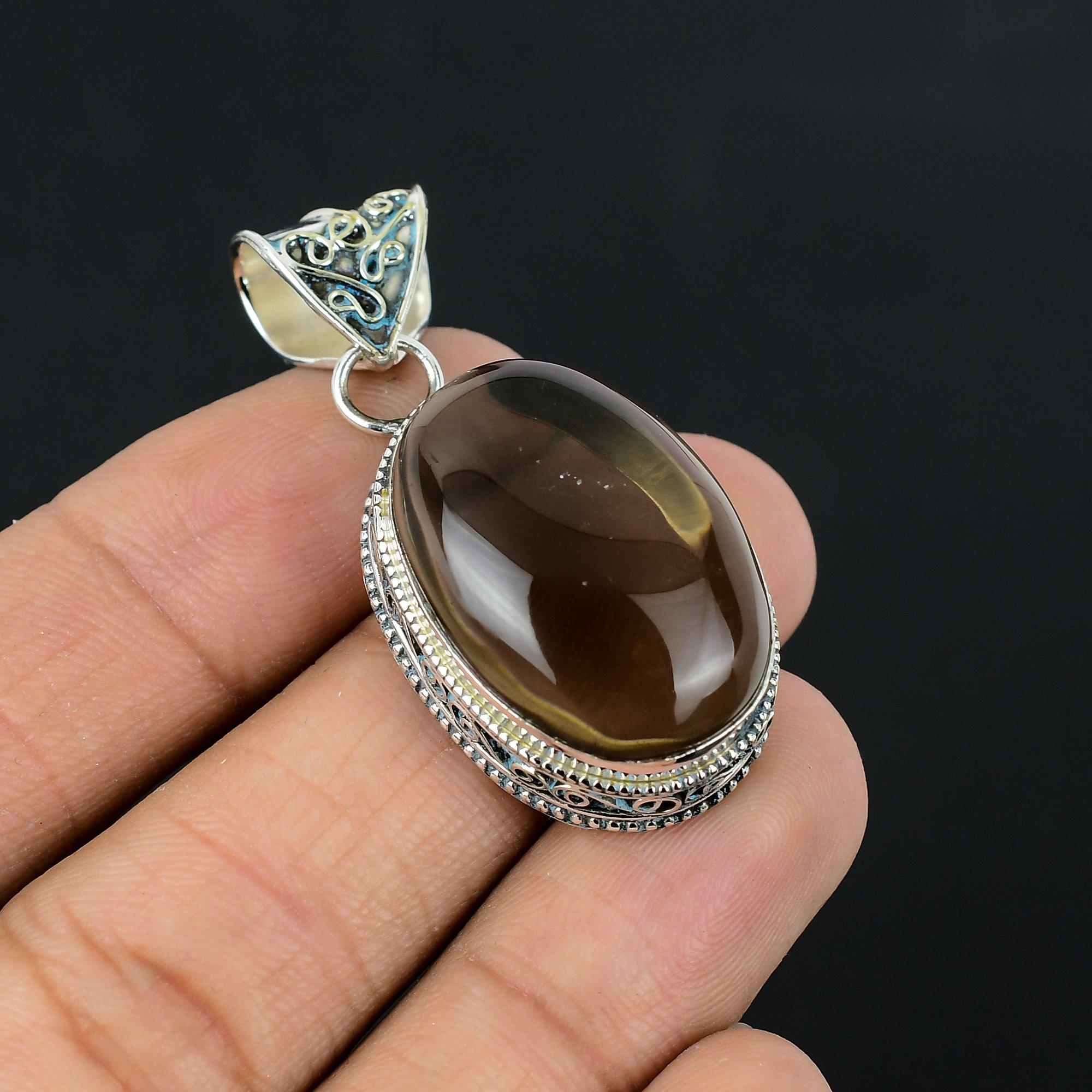 Овальный натуральный дымчатый кварц Муладхара 925 пробы Стерлинговое серебро Подвеска на годовщину