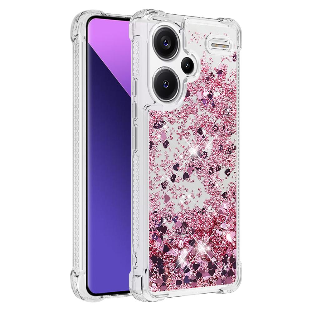 

For Xiaomi Redmi Note 13 Pro+ 5G TPU Case Glitter Quicksand Shockproof Phone Back Cover Rose Gold/Hearts