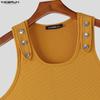 INCERUN Summer Men Sleeveless Strap Decorative Ribbed Casual Tank Tops