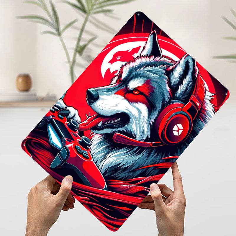 

Wolf Gamer Headset Tin Plaque Poster Customized Wall Art Retro Vintage Metal Signs for Man Cave Home Decor Living Room Wand Deko 7.9x11.8In(20x30cm)