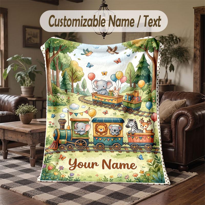 Wildlife Animals Theme Throw Blanket Custom Name Text Personalized Blanket Soft Cozy Blanket for Home Sofa Bed