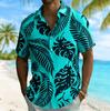 Men's Monstera & Palm Leaf Print Short Sleeve Shirt, Spring Summer Beach Vacation Casual Blouse, Turn-Down Collar Loose Top
