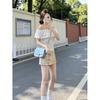 French White One-word Neck Off-the-shoulder Slim-fit Shirt Top, Women's Summer Sweet and Spicy Beautiful Wear, and a Whole Set of Skirts