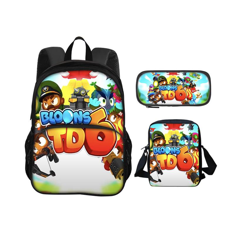 Bloons TD 6 round front bag backpack pencil case shoulder bag 3Pcs Set game printing kindergarten primary school boys and girls