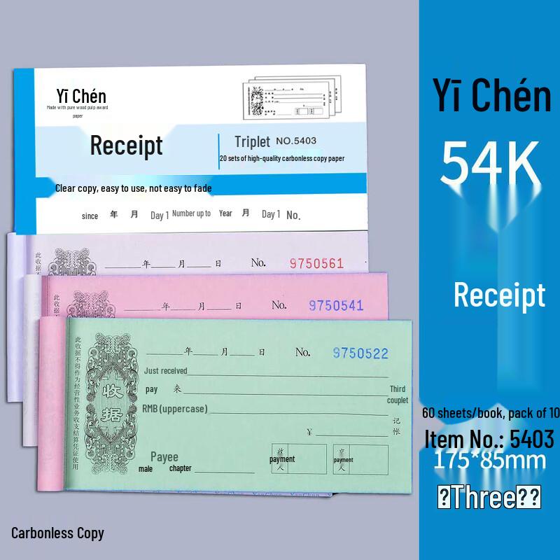 3-Ply Multi-Column Cash Receipt Book (10-Pack)