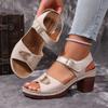 Women's Summer New Thick Heel Sandals - Big Size High Heel Single Band Buckle Strap Casual Shoes