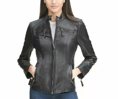 Leather Handmade Women's Black Jacket Genuine Lambskin Stylish Biker Motorcycle