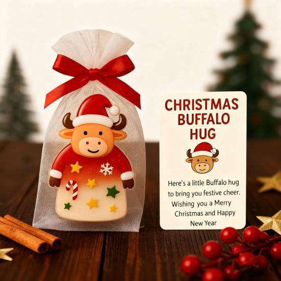 Christmas Pocket Hug Gift Mini Buffalo Pocket Hug Token with Heartwarming Cards Emotional Support Gifts for Friends Family