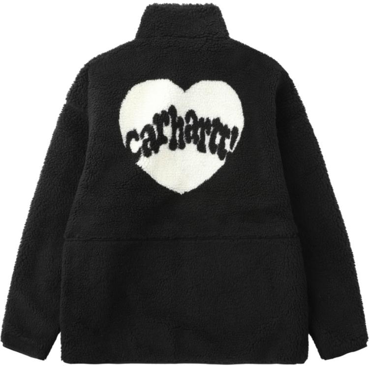 Carhartt WIP Herz-Buchstaben-Muster Bestickt Wendbar Stehkragen Drop Shoulder Fleecejacke Herrenjacken Schwarz CHXJKA242008N-BKX