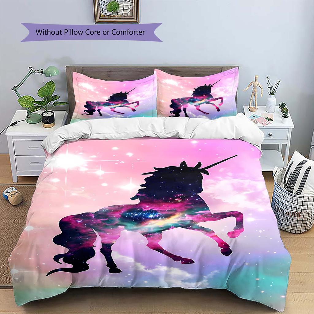 Star Uni-horse Pattern Bedding Quilt Set Quilt Cover Pillowcase Home Decoration Gift (1 * duvet cover + 2 * pillowcase, without core)