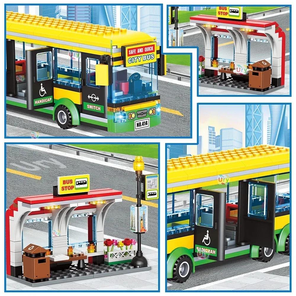 Stadt Stadt Busbahnhof Zentrum Doppelbusbahnhof Bausteine Modellbausteine Schreibtischdekoration Spielzeug für kleine Jungen Mädchen
