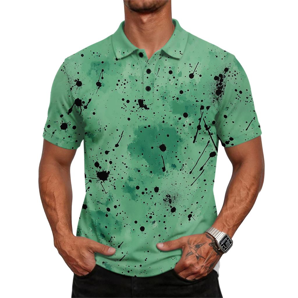 Camisa Polo de Manga Corta para Hombre con Estampado Abstracto Corte Clásico Cuello de Botones Tejido Suave Transpirable Top Informal
