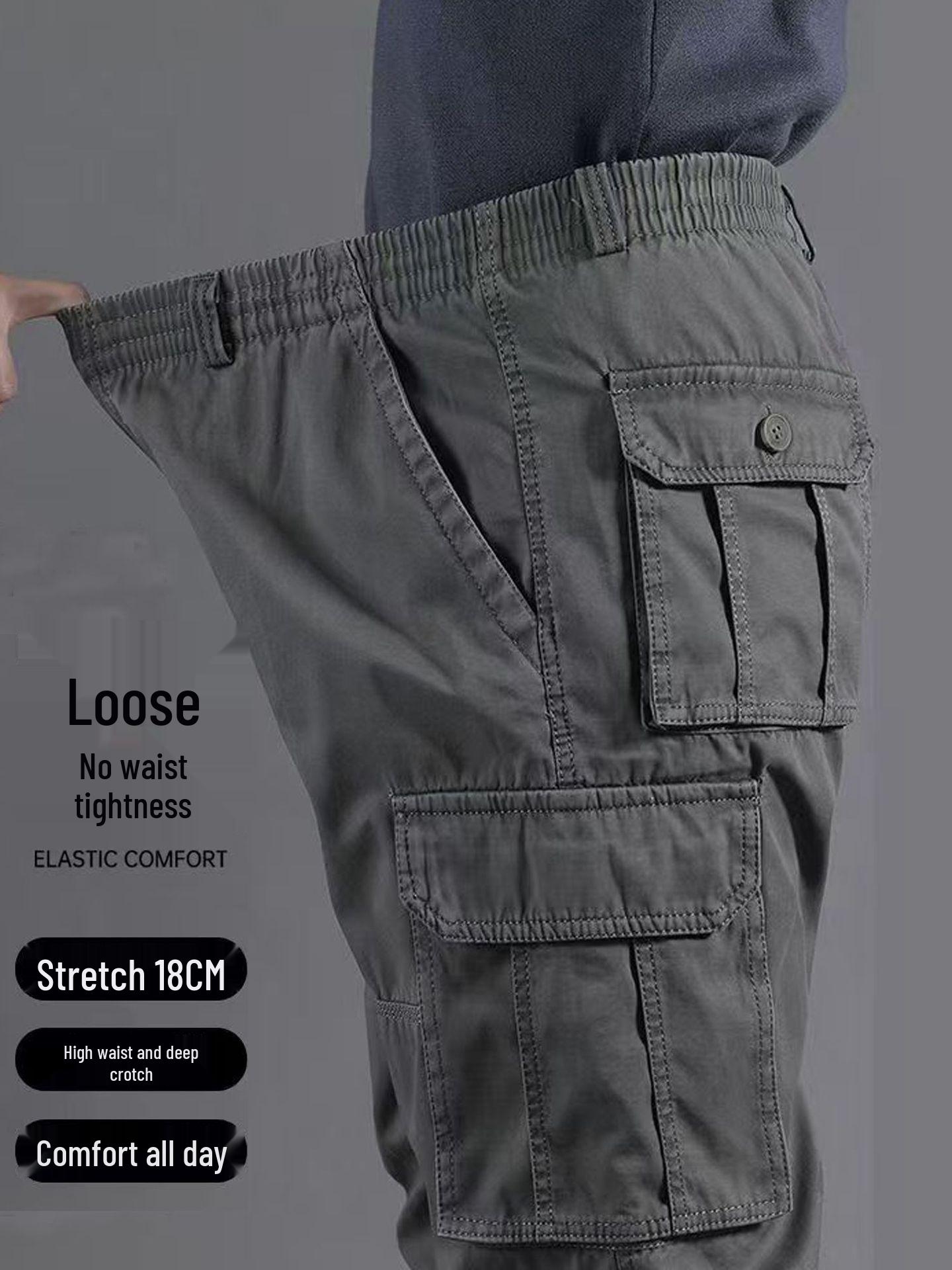 

Men’s Loose Fit Multi-Pocket Cargo Pants - Plus Size, Pure Cotton, Spring/Autumn, European Style. 4XL
