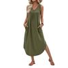 Women's Fashionable Color V-neck Sleeveless Vest Dress With Pleated A-line Beach Pocket Dress