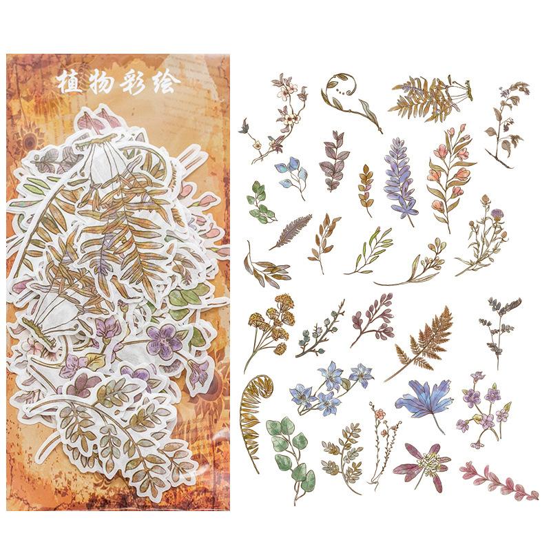 

60-Piece Vintage Botanical Sticker Pack, Retro Plant Designs for Handmade Decoration & Journaling