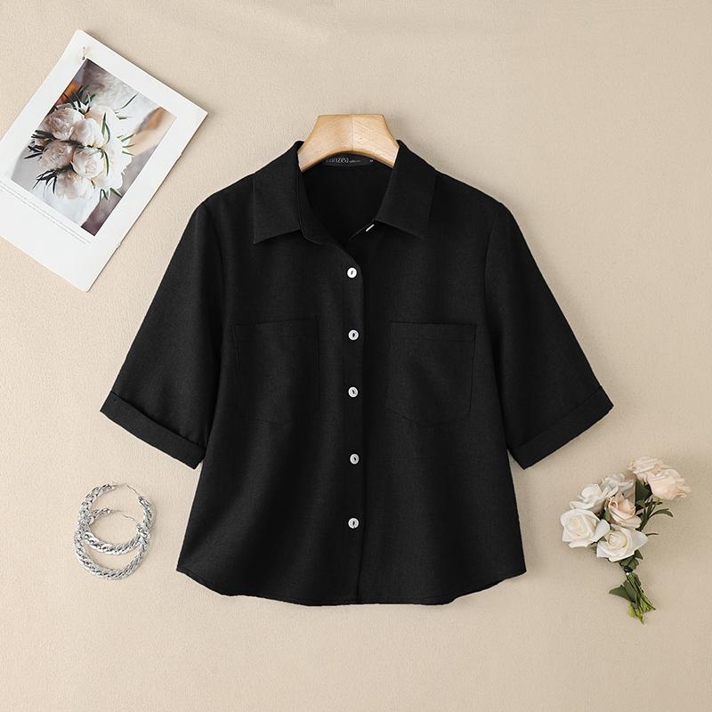 

ZANZEA Женская повседневная летняя блузка с отложным воротником и коротким рукавом 5XL чёрный