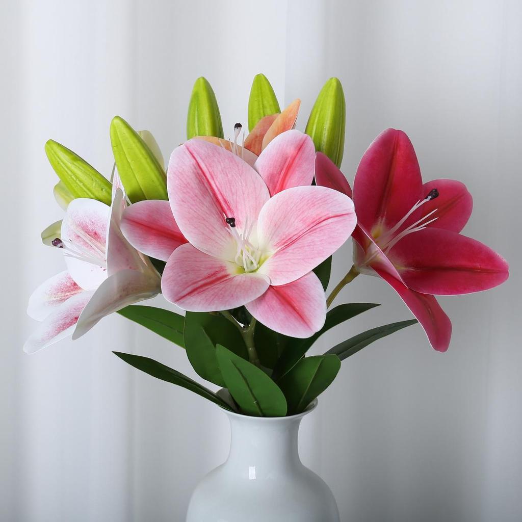 Water Washable Long Stem Lily Faux Flower Arrangement for Tabletop and Wedding Decoration