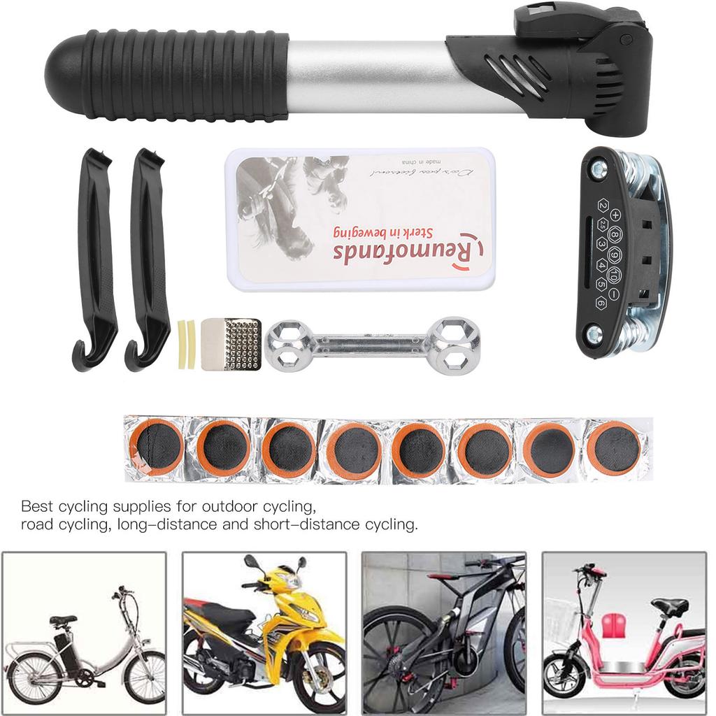 Bicycle Repair Bag Set Tire Fix Tool with Pimp Patches Wrench Storage Pack Repairing Tool